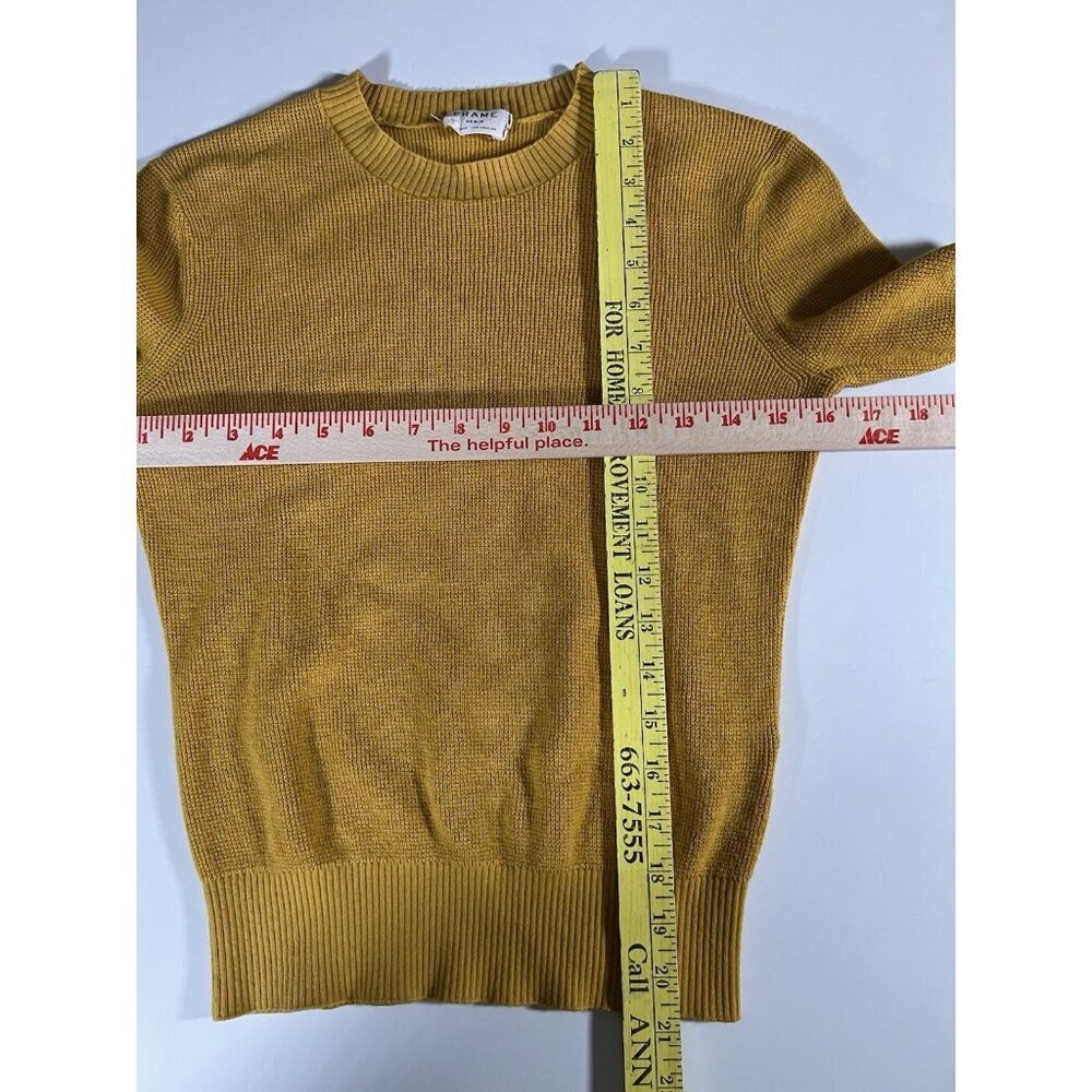 FRAME marigold yellow crewneck classic waffle knit sweater XS preppy designer - Picture 6 of 9